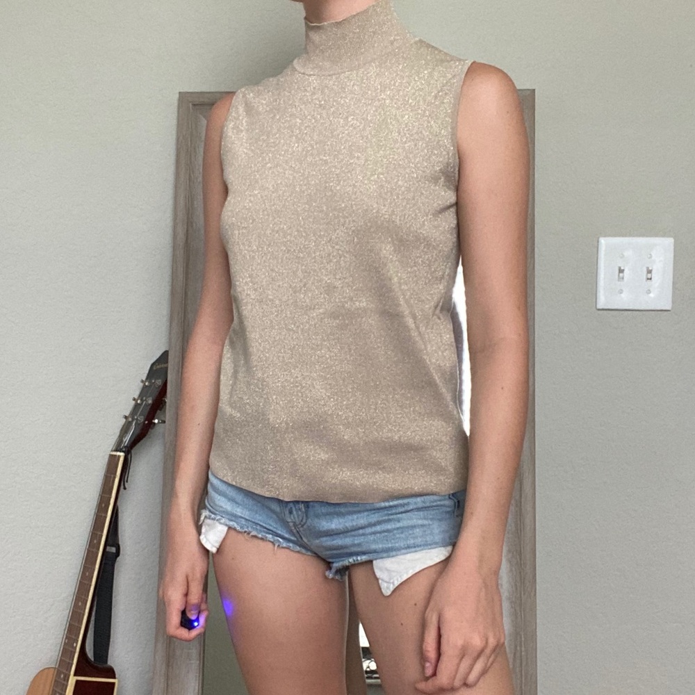 gold sparkly mock neck tank